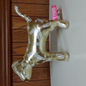 PINK Victoria's Secret Gold Logo Stuffed Dog NWOT